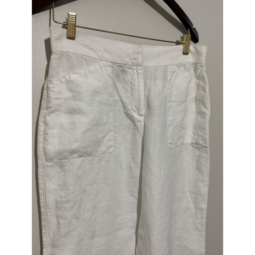 Chicos White 100% Linen Wide Leg Pants Elastic Back Size 0 Regular - Picture 2 of 10